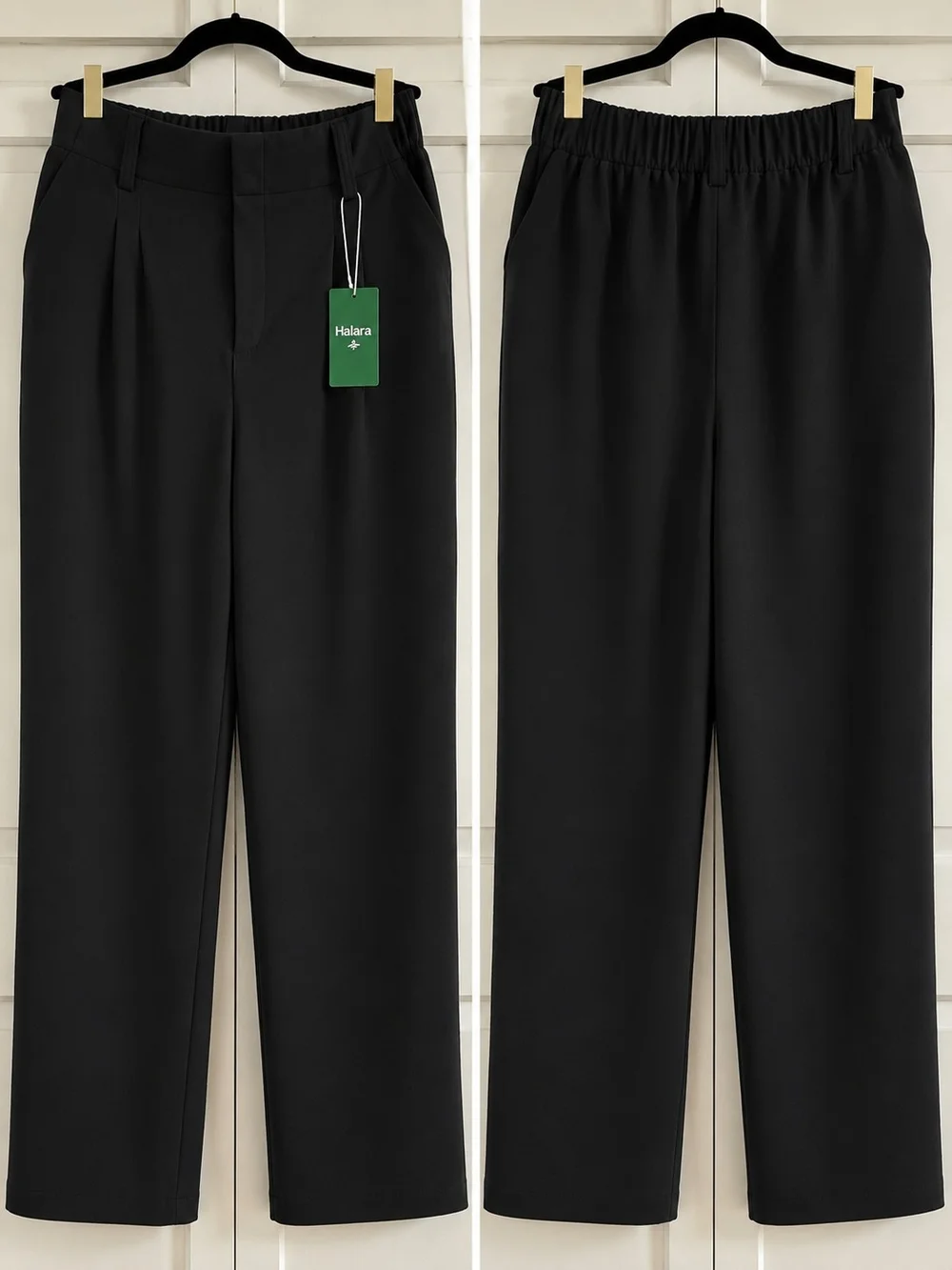 NWT HALARA Petite XL Black Wide Leg Trousers with Elastic Back